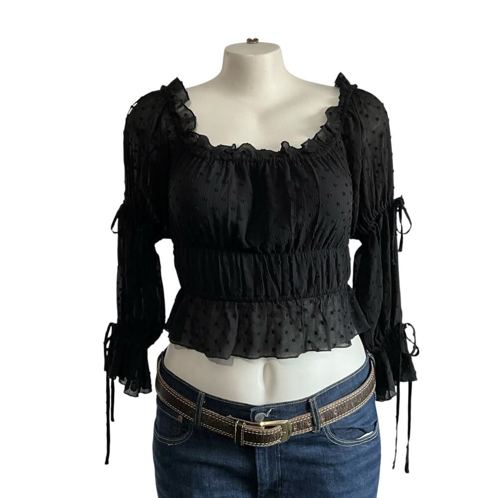 Shero Black Gothic Dotted Ribbon Blouse: Y2K, Modern